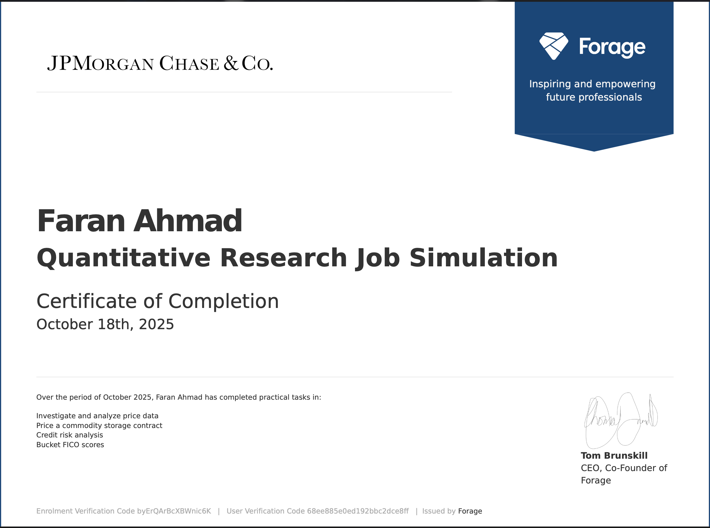 J.P. Morgan Certificate