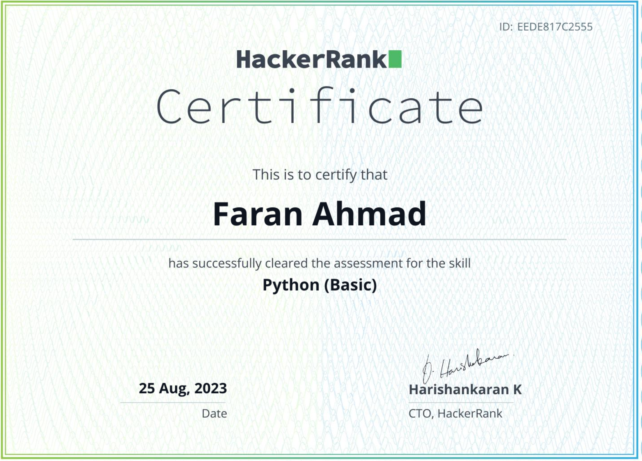 HackerRank Certificate